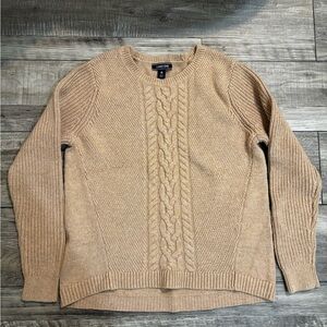 Land’s End Tan Fisherman Knit Sweater size M